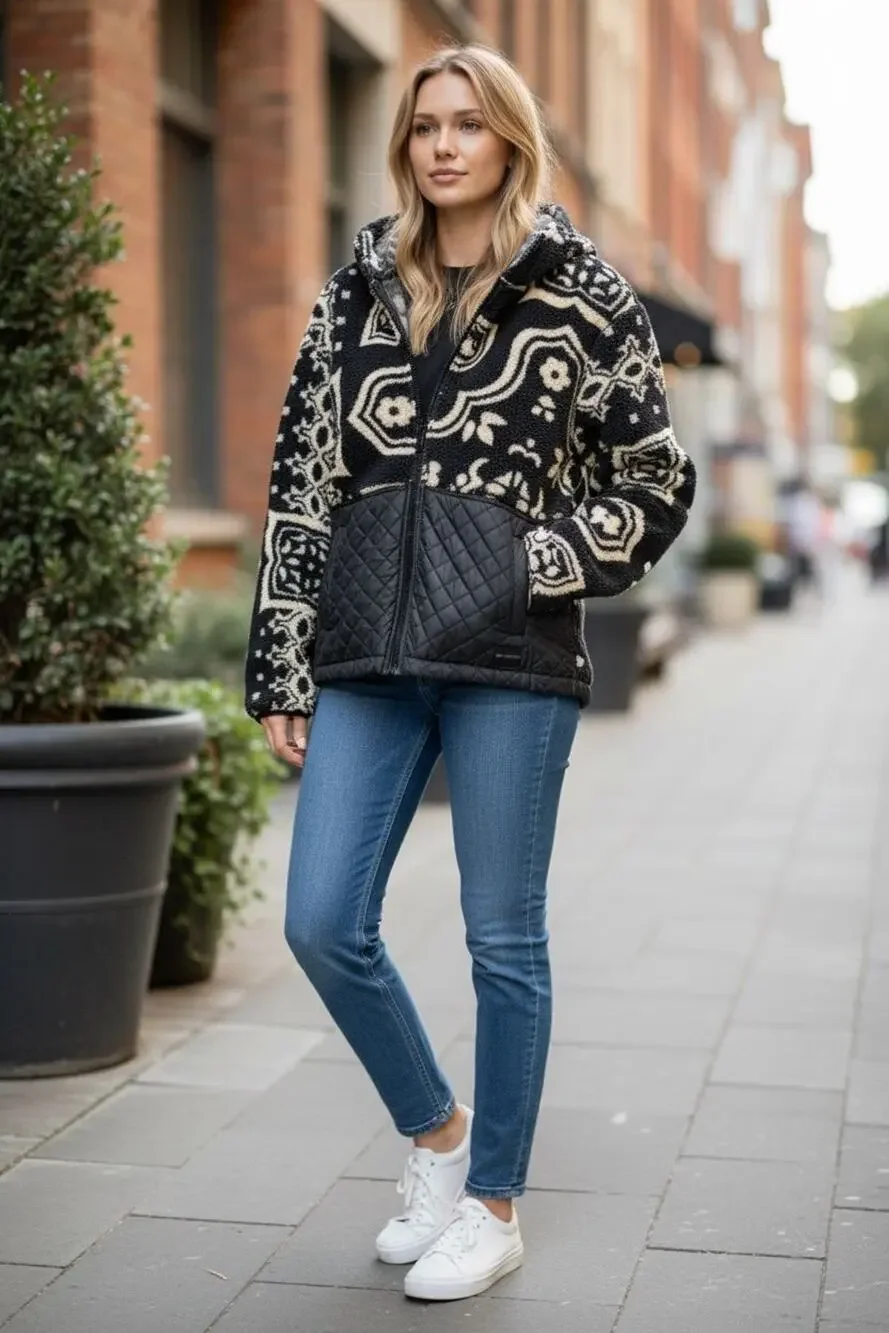 NWT! Spyder $169 Black Sherpa Fleece Quilted Full-Zip Hooded Jacket - Size Large - Picture 1 of 9
